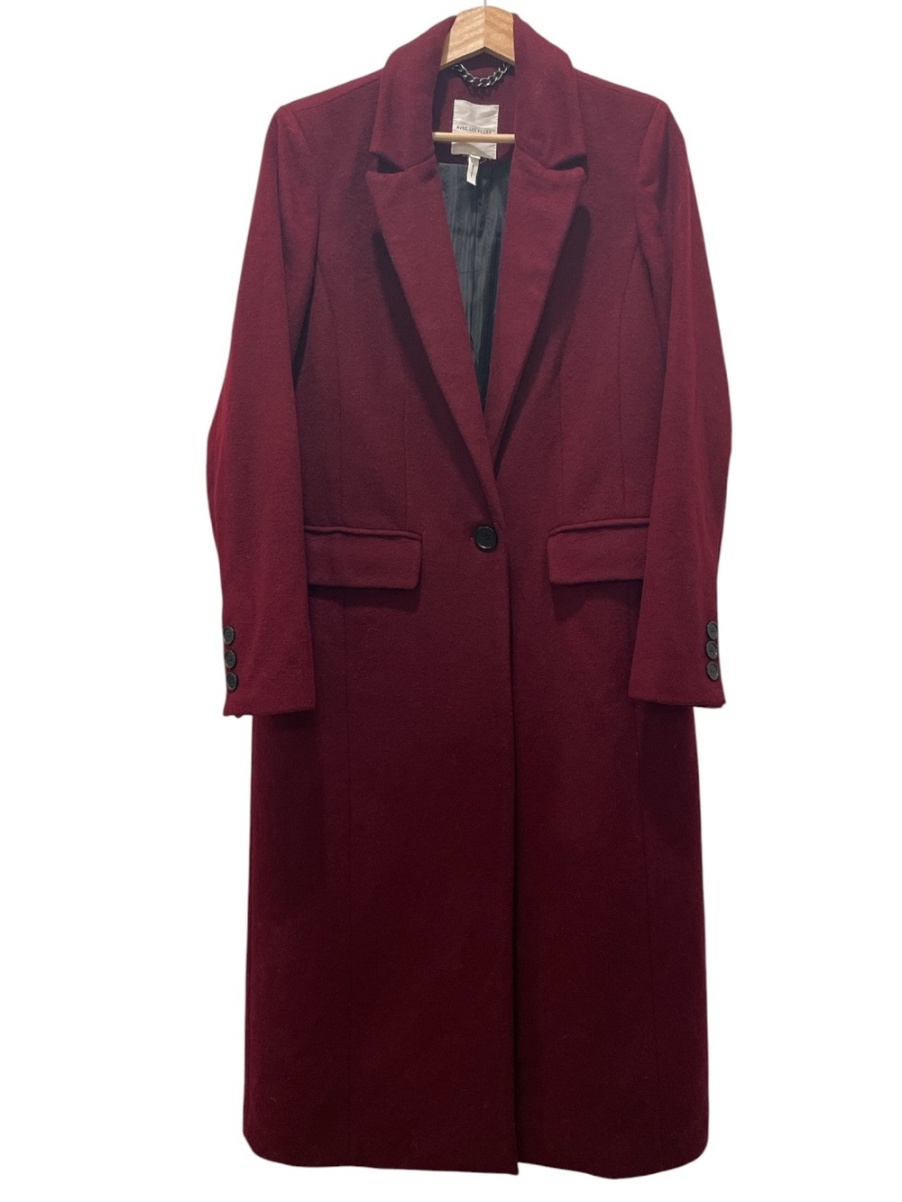 Avec Les Filles Burgundy Wool Blend Menswear Trench Coat